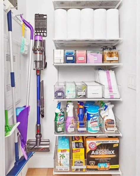 20 Brilliant Utility Closet Organization Ideas » Lady Decluttered Cleaning Closet Organization, Laundry Reno, Utility Closet, Cleaning Supplies Organization, College Organization, House Organisation, Linen Closet Organization, Home Edit, House Organization