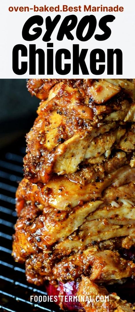 Authentic Greek Chicken, Recipe With Tzatziki, Chicken Gyros Recipe, Vertical Rotisserie, Gyro Meat Recipe, Greek Chicken Gyros, Gyros Recipe, Teriyaki Noodles, Chicken Gyro Recipe