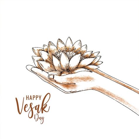 Free vector buddha purnima or vesak card... | Free Vector #Freepik #freevector #vesak-day #buddha-background #buddhist #waisak Vesak Card Design, Waisak Day Design, Hand Holding Lotus, Lotus Flower Sketch, Buddha Background, Lotus Flower Drawing, Buddha Purnima, Unique Small Tattoo, Flower Sketch