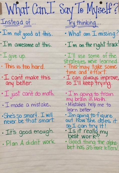 Here's how to replace your negative self-talk about your work with positive talk: Growth Mindset Anchor Chart, Life Quotes Love, Character Education, Book Study, School Counseling, School Organization, Social Emotional Learning, Anchor Charts, Social Emotional