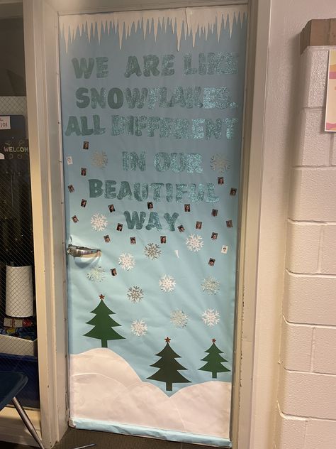 Let It Snow Classroom Door, Let It Snow Door Decoration, Snowflake Door Decorations Classroom, Snowflake Door Decorations, Winter Door Ideas For Classroom, Winter Wonderland Door Decorations, Winter Classroom Door Decorations, Kudos Board, Winter Wonderland Door