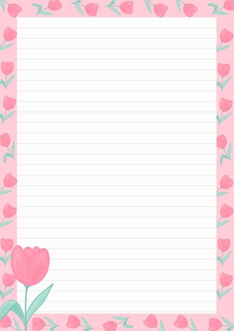 Pink floral note template. Free to download. Index Template Free Printable, Pink Lined Paper Background, School Templates Printables, Pink Notes Ideas, Cute List Template, Note Template Cute, Cute Note Template, Good Notes Paper Templates, Lined Paper Printable Free