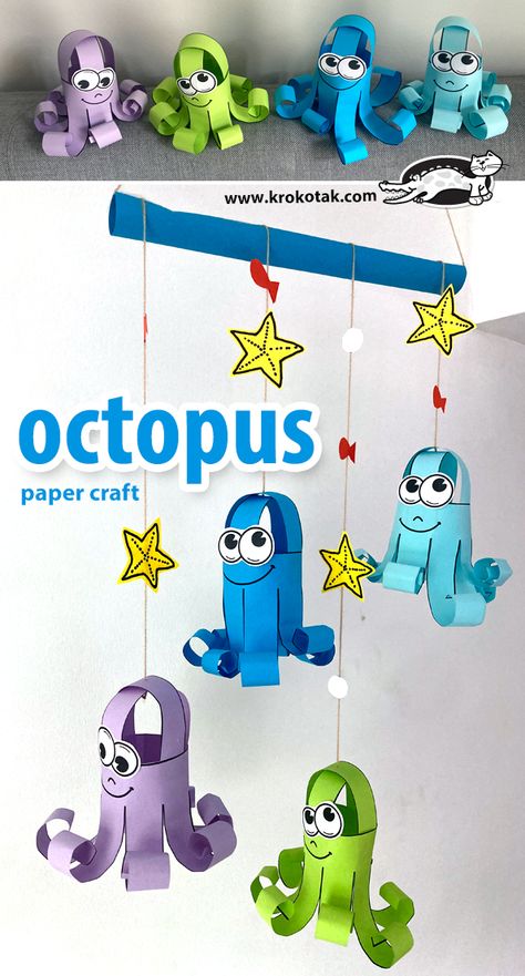 mobile Octopus Octopus Craft, Octopus Crafts, Craft Summer, Colors For Toddlers, Diy Preschool, Insect Crafts, Recycled Art Projects, Vbs 2024, Ocean Crafts