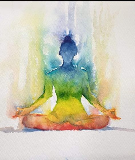 Yoga Pose Painting, Reiki Paintings, Spiritual Watercolor Paintings, Yoga Painting Ideas, Abstract Watercolor Tutorial, Yoga Watercolor, Yoga Art Painting, Posture Yoga, Chakra Painting