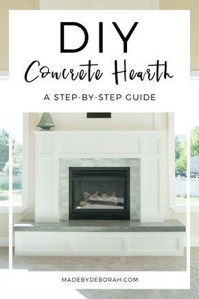 DIY Concrete Hearth - A step-by-step guide on how to create your own concrete hearth bench! Diy Concrete Fireplace Hearth, Diy Fireplace Hearth How To Build, Fireplace With Step, Fireplace Hearth Diy, Concrete Hearth Fireplace, Fireplace Joinery, Concrete Fireplace Hearth, Redo Fireplace, Concrete Hearth