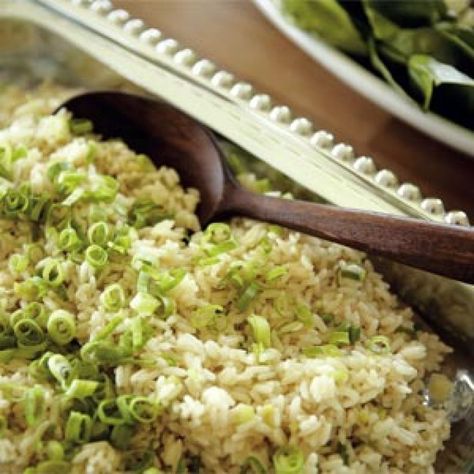 Charleston SC | Garlic-Green Onion Rice Pilaf | Charleston Magazine Rice With Green Onions, Onion Rice Recipe, September Food, Starchy Sides, Kitchen Inventions, Brown Rice Cooking, Onion Rice, Pasta Side, Savory Sides