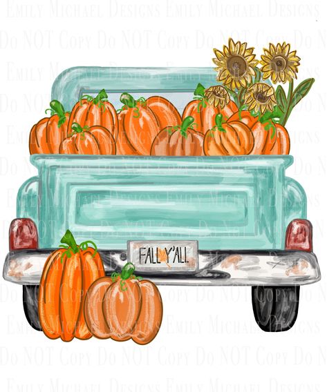 Truck With Pumpkins, Truck Paint, Pumpkin Truck, Antique Trucks, Truck Art, Pumpkin Png, Hand Art Drawing, Red Truck, Autumn Art