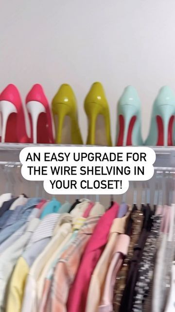 Organizing + Home Styling on Instagram: "Do you have wire shelving in your closets?!! 👠👡🥿 ⠀ So many homes we go into do, even most of the new builds! It can be tricky but we have found a SUPER easy way to make it more functional in closets, pantries, laundry rooms, + so on. ⠀ Just grab some wire shelving liner! No more heels falling through the cracks! ⠀ You can shop the shelf liner on our @amazon store front! Link in bio ➡️Amazon Store ➡️Closet Favorites" Closet Maid Ideas Wire Shelving, Wire Rack Closet Organization, Wire Shelf Closet Organization, Bedroom Turned Closet, Wire Closet Shelves, Wire Closet Organizers, Wire Shelf Liner, Closet Maid, Wire Closet Shelving