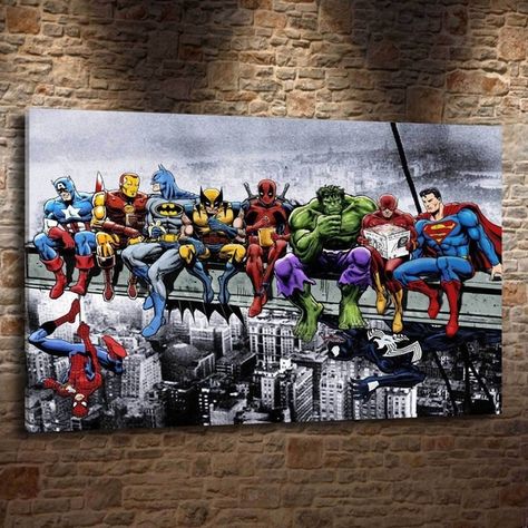 HD Canvas Print Home Decoration Wall Pictures Art. Cartoon Justice League / NO FRAME / Unframed Superhero Painting, Living Room Oil Painting, Road Painting, Disney Canvas, Avengers Superheroes, Univers Marvel, Funny Paintings, Ms Marvel, Kids Room Wall Art