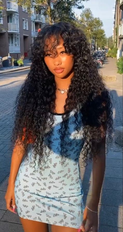 Wavy Curly Hair Black Women, Long Curly Black Hairstyles, Curly Long Hair Black Women, Curly Sew In Weave With Bangs, Bangs With Long Hair Curly, Long Curly Hair With Bangs Black Women, Faceclaims Curly Hair, Curly And Wavy Hairstyles, Black Girls Hairstyles With Bangs