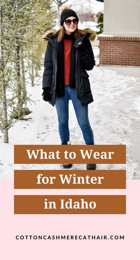 Boise local and style blogger Kimi of Cotton Cashmere Cat Hair shares everything you need to dress comfortably for winter in Idaho! Use this post to determine your packing list if you're visiting Idaho in the winter or as a guide for adding new items to your winter wardrobe if you're a new Idaho resident. Places To Visit In Idaho, Idaho Winter, Uniqlo Coat, What To Wear For Winter, Things To Do In Idaho, Southern Idaho, Outfit Ideas For Work, Thick Wool Socks, Winter Packing List