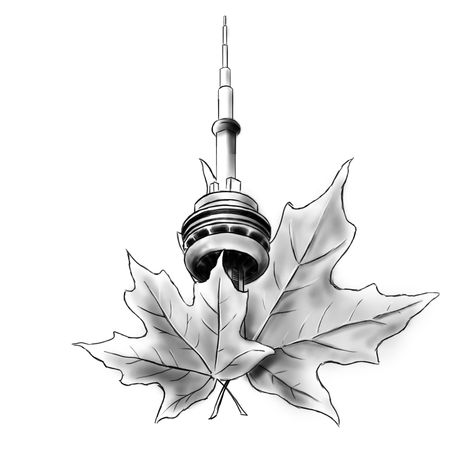 Little CN Tower Toronto Tattoo Ideas Canada, Ontario Tattoo Ideas, Toronto Tattoo Ideas, Canadian Tattoo Ideas For Men, Cn Tower Drawing, Cn Tower Tattoo, Trip Tattoo, Maple Leaf Tattoos, Tatto Designs