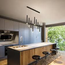 Japandi Style Kitchen, Nordic Style Kitchen, Kitchen Island Lighting Modern, Black Pendant Lamp, Modern Kitchen Lighting, Kitchen Island Light, Chandelier Modern, Staircase Chandelier, Rectangle Chandelier