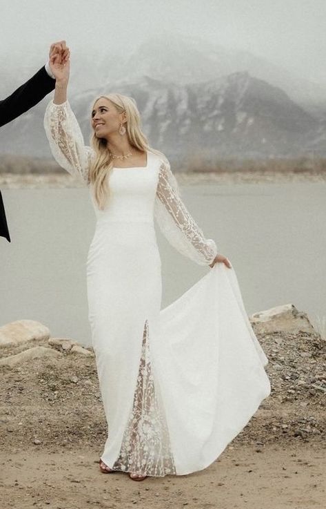 Square Neck Wedding Dress, S Wedding Dress, Modest Wedding Dresses With Sleeves, Lds Bride, Utah Wedding Dress, Madison Wedding, Modest Wedding Dress, Utah Bride, Pretty Wedding Dresses