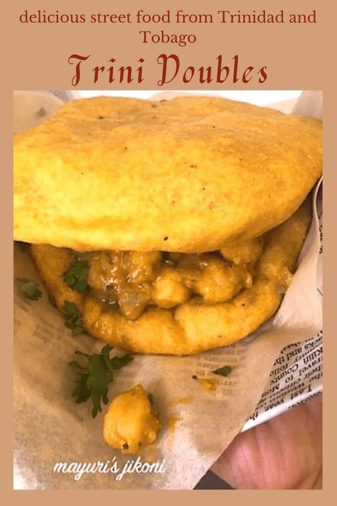 Trini Doubles Recipe, Trini Doubles, Doubles Recipe, Trinidad Curry, Curried Chickpeas, Chickpeas Curry, Famous Street Food, Trinidad Recipes, Bunny Chow