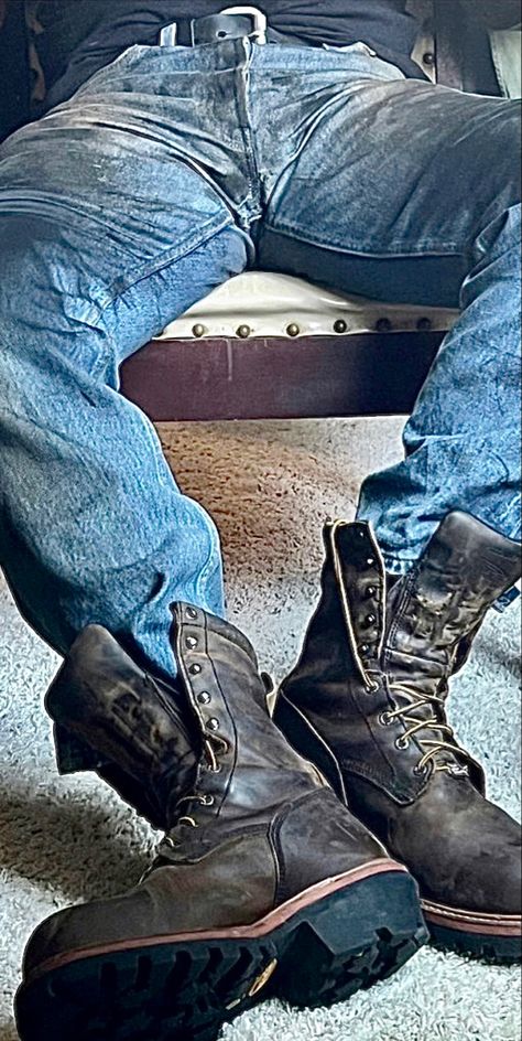 Country Grunge Outfits Men, Southern Gothic Men, Big Man Aesthetic, Boots Aesthetic Men, Men In Cowboy Boots, Mountain Man Aesthetic, Country Boy Style, Mechanic Man, Boots Aesthetic