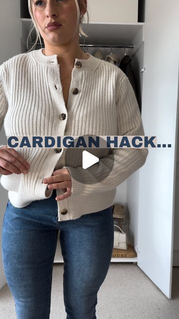 Carys Whittaker 🇬🇧 on Instagram: "No more bulging jeans when tucking my cardigans in then 🥳 It’s taken me way too long to try this hack out and I love it for a tucked in cardigan look without the tucked in bulge!!! But without tucking it in a tiny bit, the folding under of the right side (button side) can just unfold and hang down ? So not sure whether that happens to other people as I haven’t heard anyone else say it does (am I doing it wrong lol) Buttttt for the shorten and tuck method it’s 10/10 and I’m doing this from now on!!😍" Tucking Sweater Into Skirt, Shorten Cardigan Hack, Shorten Cardigan, How To Button A Cardigan Hack, Cardigan Button Hack, Tuck Cardigan, Cardigan And Jeans Outfit, Cardigan Hacks, Carys Whittaker