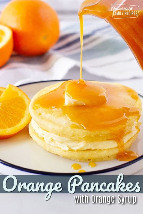 Orange Pancakes Recipes, Orange Pancakes, Easy Lunch Box Recipes, Homemade Pancake Mix, Peanut Butter Pancakes, Greek Yogurt Pancakes, Banana Pancakes Recipe, Orange Syrup, Homemade Sauce Recipes