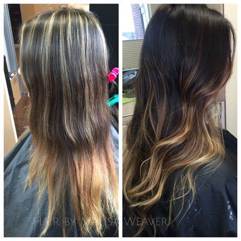 Before & After: several things are going wrong with this one! Bad chunk #highlights to #blended #balayage #ombre #brunette #honeyblonde #hairpainting #salonlofts #columbus Bad Balayage Gone Wrong, Highlights To Balayage Before And After, Bad Highlights Before And After, Bad Balayage, Chunk Highlights, Bad Highlights, Blonde Chunks, Ombre Brunette, Blended Balayage