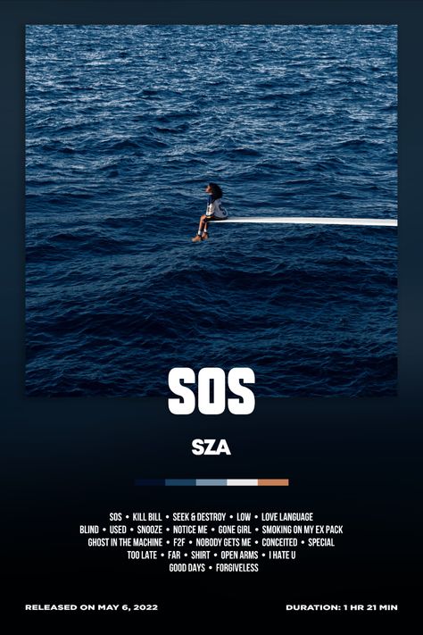 Sza Poster of Sos by Sza with songs such as Snooze by Sza, Kill Bill by Sza, Good Days by Sza, Blind by Sza and many more Sza TikTok Hits. Sza Poster Prints, Sza Poster, Posters On Wall, Sza Sos, Posters On Wall Bedroom, Music Prints, Nike Art, Ghost In The Machine, Dorm Ideas