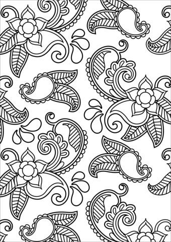 Pola Organis, Paisley Coloring Pages, Model Batik, Paisley Color, Abstract Coloring Pages, Mughal Art, Motif Batik, Batik Art, Pattern Coloring Pages