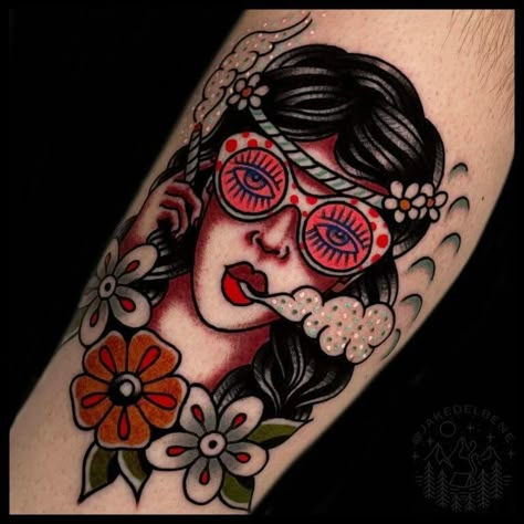 Hippie Style Tattoos, Hippie Girl Tattoos, Hippie Flower Tattoos, Hippie Tattoo Ideas, Hippie Tattoos, Traditional Tattoo Woman, American Traditional Tattoo Ideas, Traditional Tattoo Inspiration, Hippie Tattoo