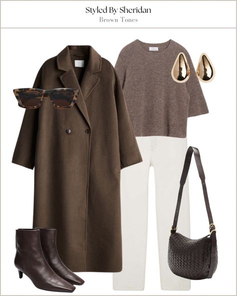 Brown Coat Aesthetic, Chocolate Brown Outfit, Coat Aesthetic, Clothing Capsule, Spring Summer Capsule Wardrobe, Autumn Clothing, Brown Outfit, Brown Coat, Outfit Combinations