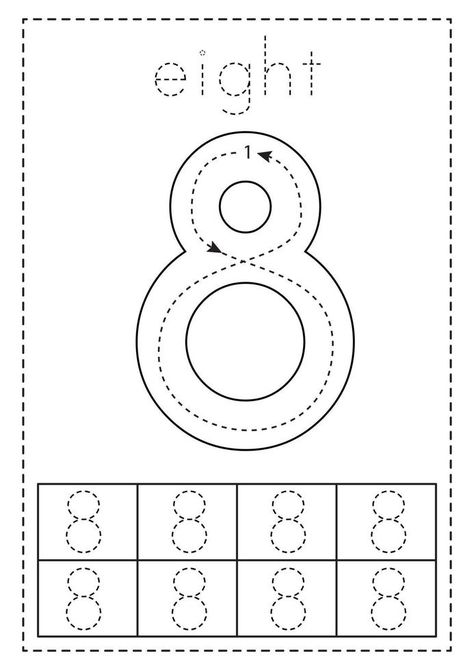 Number 8 Tracing Worksheet, Number 8 Activities For Preschool, Number 8 Worksheets For Preschool, Number 8 Worksheet, Fun Preschool Worksheets, Preschool Number Tracing, Preschool Homeschooling, Preschool Worksheets Free Printables, Senses Preschool