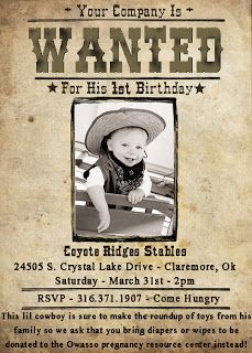 Wild West 1st Birthday Party, Wild West First Birthday, Cowboy Birthday Party Invitations, Wild West Birthday Party, Wild West Birthday, Birthday Invitation With Photo, Cowboy Theme Party, Wild West Theme, Wild West Party