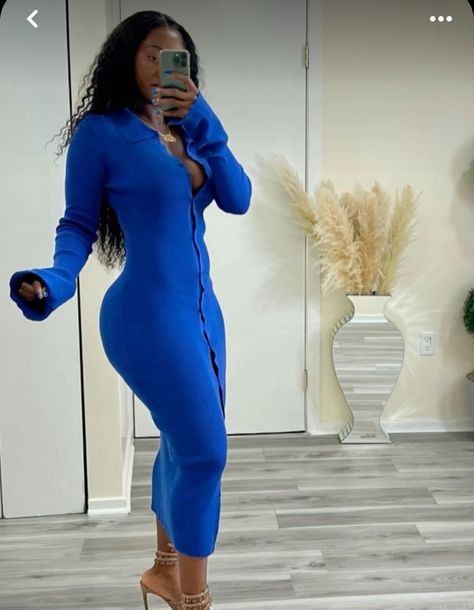 Blue Brunch Outfit Black Woman, Blue Outfit Black Women, Church Outfits Black Women, Church Outfit Black Women, Sweater Midi Dress, Causal Outfits, Classy Casual Outfits, Sweater Dress Midi, Cute Swag Outfits