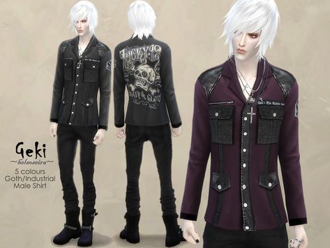 Check out this Industrial styled goth shirt created by Helsoseira! Sims 4 Goth Wallpaper, Sims 4 Trad Goth Cc, Male Goth, Marigold Sims 4, Sims 4 Cc Goth, Goth Male, Goth Industrial, Mods Sims 4, Hoodie Mini Dress