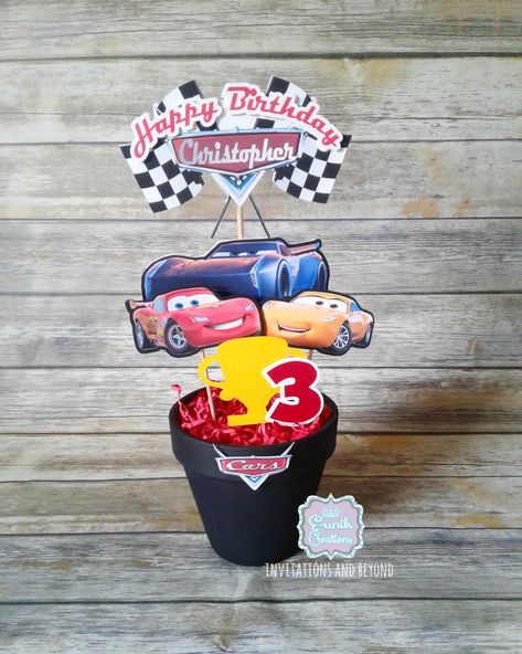 Lightning Mcqueen Birthday Party Centerpieces, Lightning Mcqueen Centerpieces, Cars Movie Centerpieces, Disney Cars Centerpieces, Pixar Cars Birthday Party Centerpieces, Rayo Mac Queen Birthday Centerpieces, Car Centerpieces, Lightning Mcqueen Party, Paris Invitations