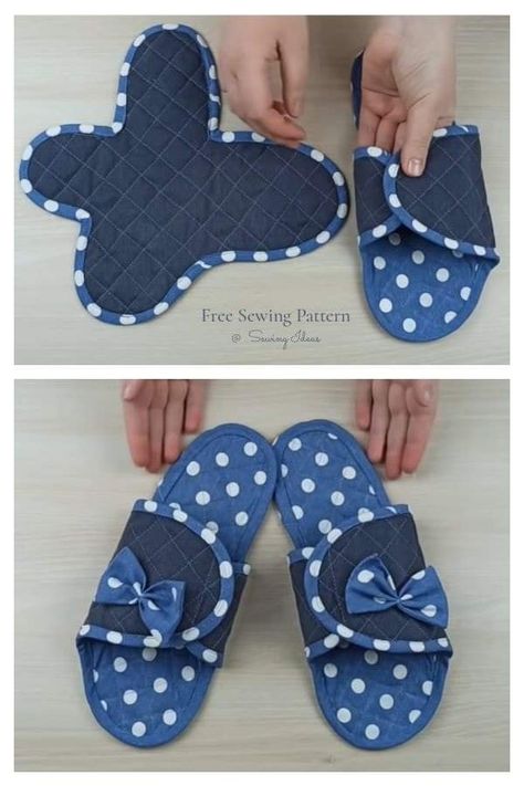 Handmade Shoes Pattern, Simple Slippers, Sewing Slippers, Fabric Art Diy, Pola Topi, Shoe Makeover, Diy Slippers, Free Sewing Patterns, Patterns Fabric