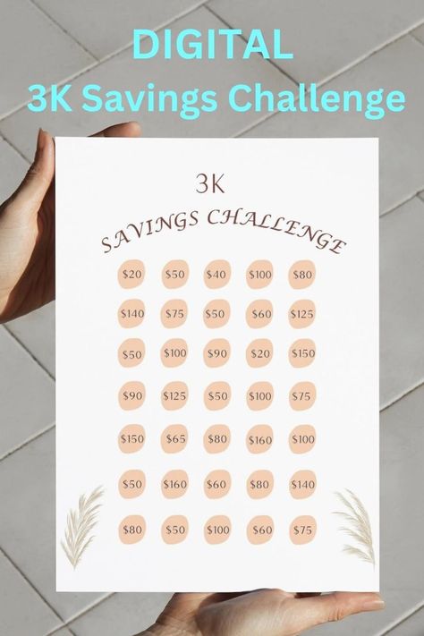 3k printable savings challenge tracker Challenge Tracker, Savings Tracker, Savings Challenge, Ways To Save Money, Ways To Save, Saving Money, Save Money, Printed Items, Digital Prints