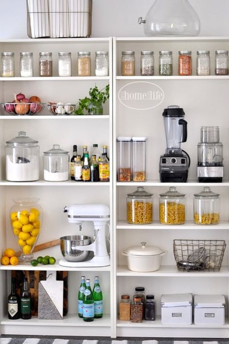 Ikea Kitchen Pantry Cabinet Hacks | Apartment Therapy Ikea Kitchen Pantry, Dapur Ikea, Billy Bookshelves, Ikea Pantry, Kitchen Spice Storage, Open Pantry, Diy Kitchens, Clever Kitchen Storage, Kitchen Ikea