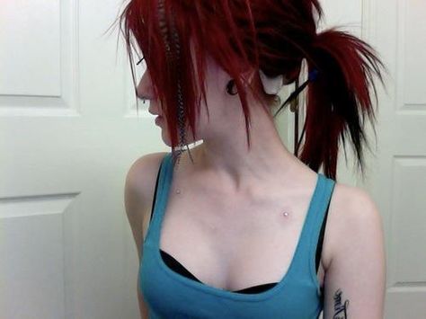 probably getting this done soon. Red hair with feather extensions! Red Emo Hair, Red Hair Emo, Scene Hairstyles, Red Scene Hair, Indie Scene Hair, Leda Muir, Indie Scene, Hair Dyed, Hair Silver