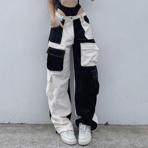 Korean Streetwear Fashion, Corduroy Cargo Pants, Celana Kargo, Wide Leg Pants Outfit, Leg Pants Outfit, Korean Streetwear, Vintage Preppy, Polyester Pants, Trendy Summer Outfits