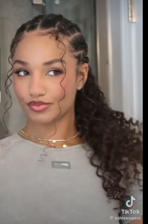 Cute Pigtail Hairstyles Curly Hair, Curly Hair With Pigtails, Curly Braided Pigtails, Braided Pigtails Curly Hair, Long Curly Hair Pigtails, Aesthetic Hairstyle, Hairstyle Examples, Amazing Hairstyles, Braided Ponytail Hairstyles