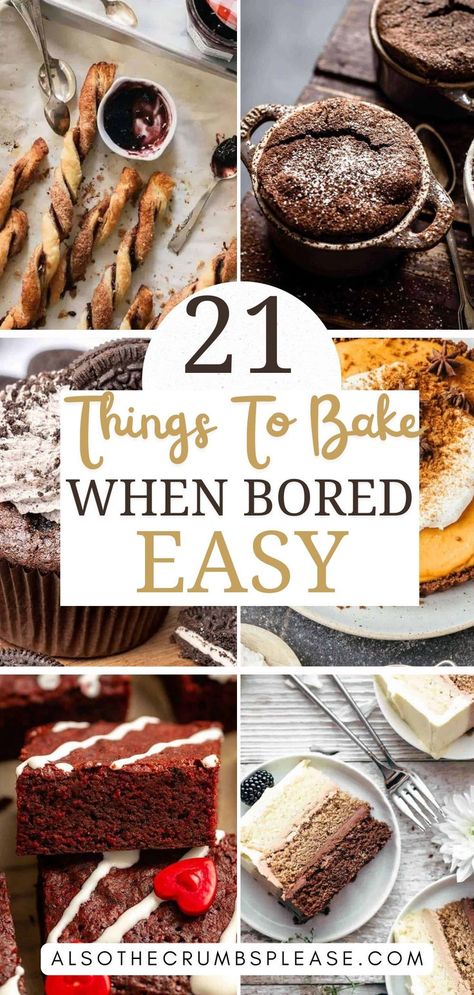 Transform a dull day with our Boredom-Busting Bakes! Try your hand at fun, quick recipes like mini pizza bagels or banana bread muffins. Each recipe is a perfect project to pass the time and reward yourself with homemade delights. Baking Recipes For When Your Bored, Fun Quick Things To Bake, Things To Bake Or Cook, Must Try Baking Recipes, Baked Goods Easy Recipes, Baking For One Person, Fun Things To Bake At Home, Baking Ideas For Beginners, Easiest Baking Recipes