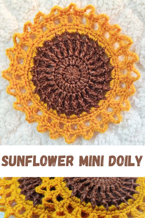 Crochet Sunflower Diagram, Crochet Sunflower Doily, Crochet Craft Fair, Crochet Pot, Crochet Placemat Patterns, Crochet Appliques, Free Crochet Doily Patterns, Crafts Diy Projects, Fall Crochet