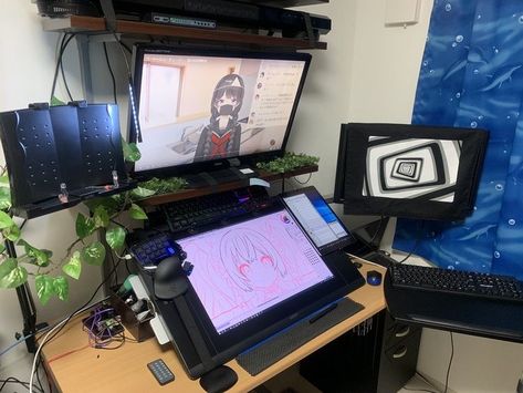 Wacom Tablet Desk Setup, Drawing Tablet Setup Aesthetic, Cintiq Desk Setup, Digital Art Workspace, Drawing Tablet Desk Setup, Digital Artist Desk Setup, Digital Artist Setup, Cintiq Workspace, Digital Art Setup