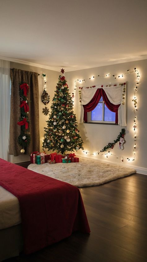 Transform your bedroom into a cozy winter wonderland with these aesthetic and cute Christmas room decor ideas From pink accents to DIY inspiration these bedroom ideas are perfect for teens looking to create an inspiring and girly space Cute Christmas Room Decor, New Year Aesthetics, Pink Christmas Bedroom, Christmas Room Decor Ideas, Layout Bedroom, Christmas Bedrooms, Decorate A House, Christmas Bedroom Decor Ideas, Christmas Party Host