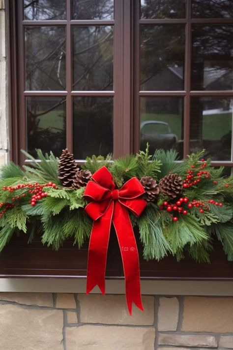 Hanging Holiday Baskets, Fall Windows Boxes, Faux Greenery Window Boxes, Xmas Windows Display, Winter Flowerbox Ideas, Fake Flower Window Box Ideas, Xmas Window Boxes Decorating Ideas, Christmas Windowbox Ideas, Christmas Window Dressing