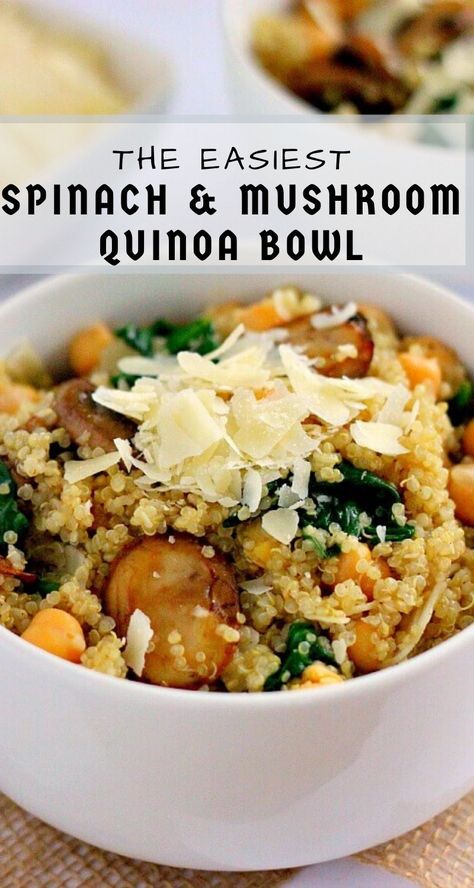 Flavor Quinoa, Mushroom Quinoa, Protein Veggies, Spinach And Mushroom, Quinoa Bowls, Spinach Mushroom, Quinoa Bowl, Healthy Bowls, Fresh Spinach