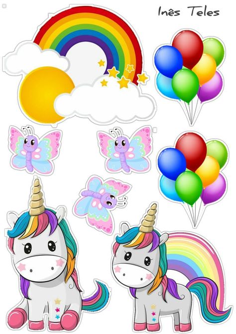 Unicorn Theme Cake Topper Printable, Unicorn Topper Printable, Topper Unicorn Printable, Unicorn Printable Cake Topper, Unicorn Theme Cake, Diy Cake Topper Printable, Winter Bubble, Printable Unicorn Birthday, Unicorn Topper