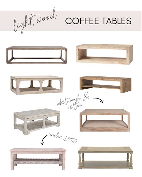 Natural and white washed wood coffee tables that are rectangular and open at the bottom. Rectangular Wooden Coffee Table, Coffee Table With White Couch, Wooden Rectangle Coffee Table, White Coffee Table Living Room Wood, Coffee Table With Shelf Underneath, Small Rectangle Coffee Table, Coffee Table Wood Rectangle, Whitewashed Coffee Table, Solid Wood Coffee Table Rectangle