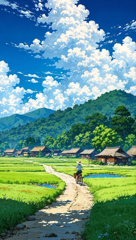 Pics For My Wall, Cartoons Drawing, Paddy Field, Japan Graphic Design, Scenery Beautiful, Witch Wallpaper, Anime Landscape, Anime Style Art, Pretty Paintings