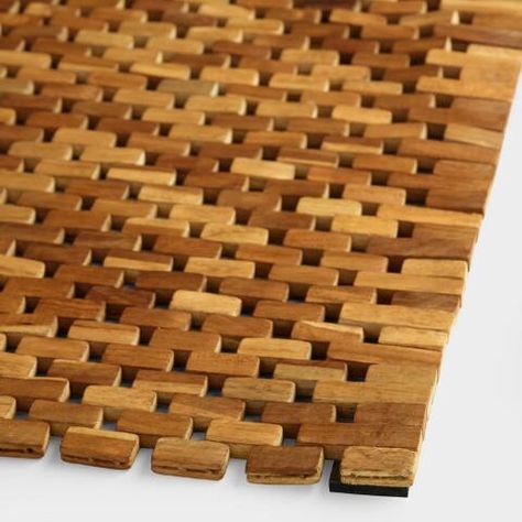 Teak Wood Bath Mat | World Market Diy Bathroom Rugs, Bath Mat Ideas, Wood Bath Mat, Bathroom Mat Ideas, Wood Bath Mats, Wooden Bathmat, Tub Remodel, Marble Tub, Mat Ideas