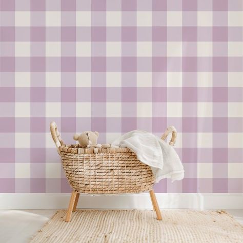 Farmhouse Gingham Lavender Fields Wallpaper Purple Gingham Wallpaper, Fields Wallpaper, Field Wallpaper, Purple Bedrooms, Purple Bedroom, Stylish Wallpaper, Gingham Pattern, Lavender Fields, Lavender Purple