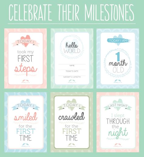 PRINTABLE: Fun milestone cards Baby Milestone Chart, Baby Milestone Book, Baby Books Diy, Printable Journal Cards, Birth Announcement Template, Milestone Stickers, Baby Milestone Cards, Baby Growth, Planner Printables Free